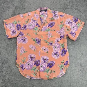 VTG Ralph Lauren Shirt Womens 8 Pink Silk Loop Collar Floral Hawaiian Camp Italy - Picture 1 of 13