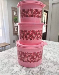 Tupperware Pink Harmony Stacking Canister Set 3pc Set New - Picture 1 of 2