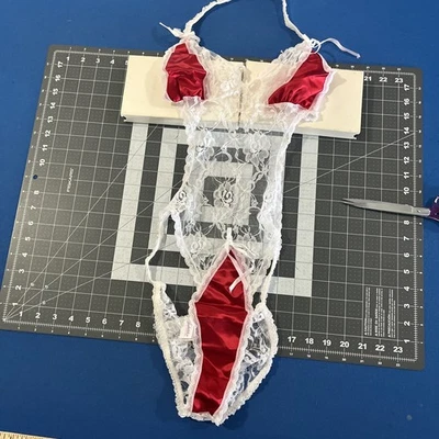 VTG Fredericks Of Hollywood Lingerie Size L Red Satin / White Lace Santa - New - image 1 of 4