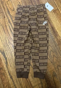 Nike Jogger Boys Size 7 Brown Elastic Waist Logo Youth Sweatpants - AOP - Picture 1 of 6