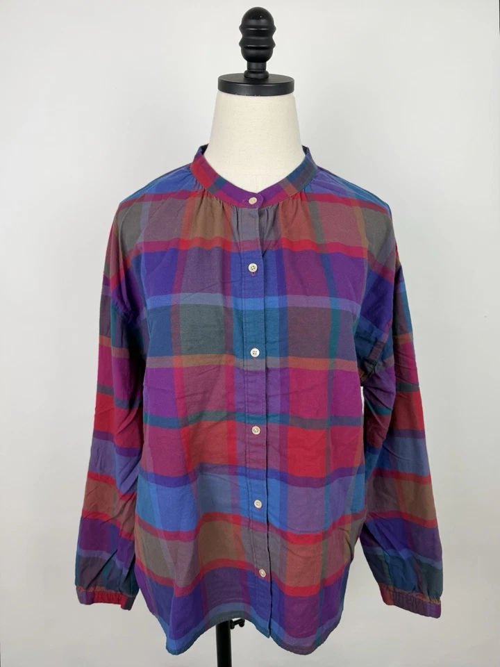 Camisa LL Bean Signature para mujer grande a cuadros franela abotonada cuello banda algodón Foto 1 de 4
