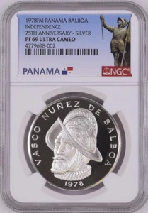 :1978FM BALBOA SILVER PANAMA INDEPENDENCE 75TH ANNIVERS NGC PF69CAM RARE R6 27/5 - Picture 1 of 2