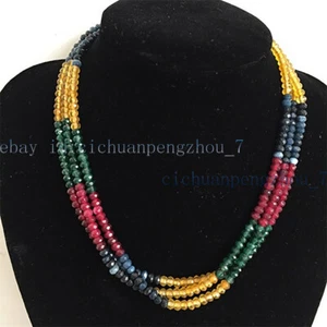 3 Strands Faceted 2x4mm Multicolor Rondelle Gemstone Beads Necklace 18'' - Picture 1 of 3