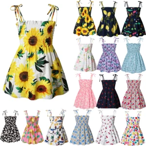 Toddler Kids Baby Girls Floral Animal Pleated Dress Casual Summer Sundress 1-6Y - Picture 1 of 42