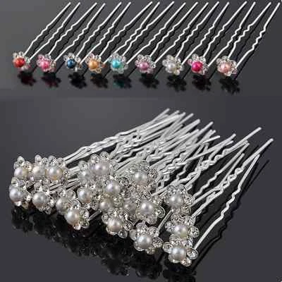 Set 10 Haarnadeln Blume Perle Strass Hochzeit Kommunion Haarschmuck FARBEN - Bild 1 von 4