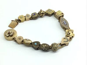 FANTASTIC VICTORIAN SLIDE BRACELET- 5 - 10K 9 GOLD FILLED - 7" (J1502) - Picture 1 of 22