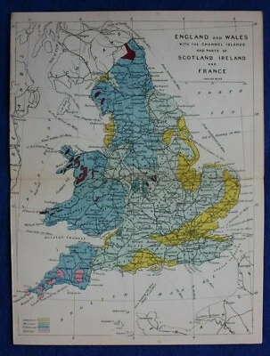 Original antique GEOLOGICAL MAP, ENGLAND & WALES, Emslie, Reynolds, 1864-89 - Image 1 of 3