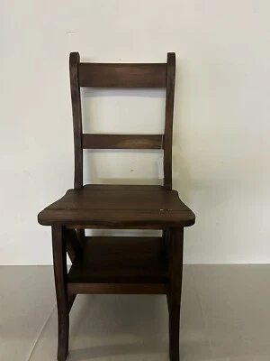 ￼ mahogany, handmade, WOODEN LIBRARY FOLDING STEP LADDER CHAIR - Image 1 of 4