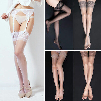 Women Sexy Glossy Thigh High Lace Top Sheer Stockings Stay On Pantyhose Tights • 4.93€