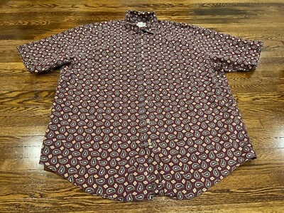 Camisa masculina Eddie Bauer LT mistura de linho vermelho paisley manga curta botão para cima vintage anos 90 - Imagem 1 de 4