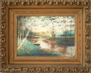 Beautiful Antique Painting of Wooded River Landscape Illegibly Signed & Framed - Picture 1 of 10