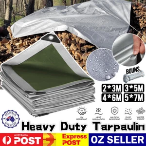 Tarpaulin Tarp Canvas Camping Poly Tarps Heavy Duty Cover PE Silver AU - Picture 1 of 16