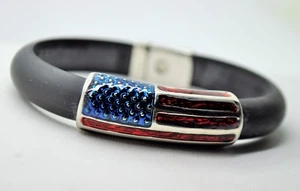 AB083 Unique  American Flag design red  blue Black Flat Rubber fashion bracelet - Picture 1 of 3
