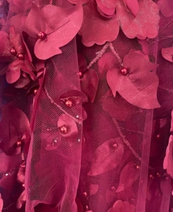 Borgoña 3d Floral Bordado Perlas Malla Encaje Festoneado Tela Por yarda 54" Ancho - Imagen 1 de 1