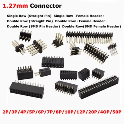 1.27mm Pitch Single/Double Row PCB Male/Female /SMD Pin Header 2P-50P Connector - Image 1 of 4