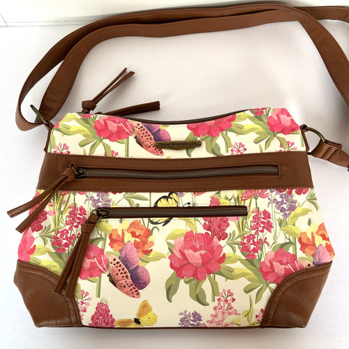 WANDLER Borsa a tracolla Stone Mountain USA Beau Jardin Irene rosa floreale farfalle usata in ottime condizioni