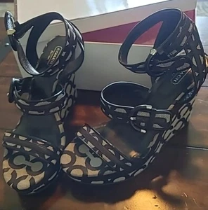 Coach Shoes | Coach Maralee Black Wedges New | Color: Black/Gray | Size: 9.  - Picture 1 of 4
