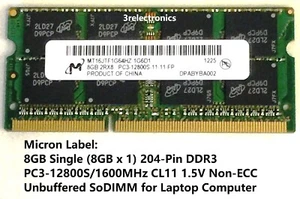 8GB einzelner 204-poliger DDR3 PC3-12800S 1600 MHz CL11 SoDIMM für Dell, HP, Apple... - Bild 1 von 6