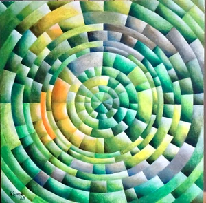 Weed dandelion Katy Wroe original oil painting poetry green yellow modernist - Picture 1 of 7