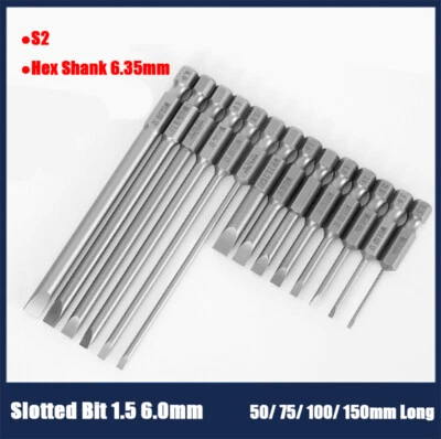 Flat Slotted Head Screwdriver Bits Magnetic Long Power Drill Bit 1.5mm-6mm 1/4" - Image 1 of 4