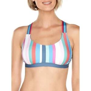 Time and Tru Striped Reversible Strappy Bralette Swim Top Small Rainbow Gray - Picture 1 of 13