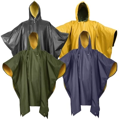 Rain Ponchos - Reversible Rain Coat Rain Jacket w/ Hood - OD/Yellow, Blue/Yellow - Image 1 of 2