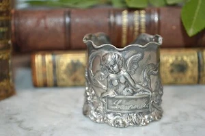 Antique Silver Plated Winged Cherub Art Nouveau Napkin Ring Serviette Monogram - Picture 1 of 7