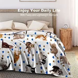Super Soft Flannel Fleece Cute Cat Throw Blanket Kids Adults Bed Couch 50" x 40" - Picture 1 of 12