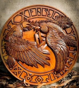 CBird Wood Battleworn Viking Shield- Handcrafted Viking Round Bird Shield - Picture 1 of 4
