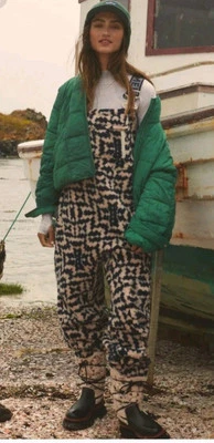 Babero Free People Hit The Slopes Estampado Salopette Polar Azul Combo L Nuevo con Etiquetas Foto 1 de 4
