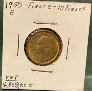 FRANCE, 1950, 10 Francs, B, Key, coin, circulated - Picture 1 of 4