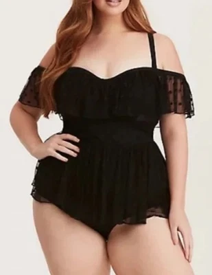 Torrid 露肩网眼波尔卡圆点泳装泳衣加大尺寸 1 (14/16) — 第 1/4 张图片