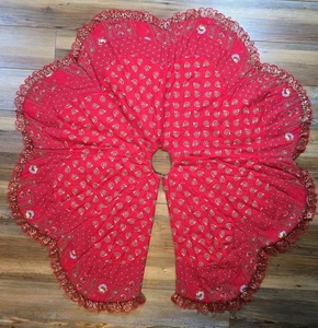 Handgefertigter 45" wendbarer Weihnachtsbaumrock rote Stechpalme & Waldhorn Spitzenborte - Bild 1 von 9