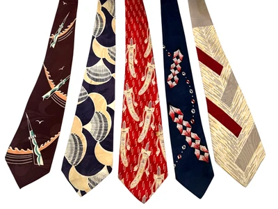 Lote de 5 corbatas vintage para hombre de la década de 1940 | Corbatas novedosas Swing Era Silk Rayon MCM Foto 1 de 4