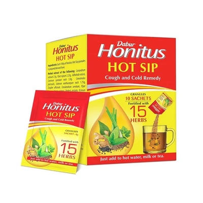 Dabur Honitus Hot Sip 100% Ayurvédico Kadha Proporciona Alivio Instantáneo 30 Bolsitas Foto 1 de 4