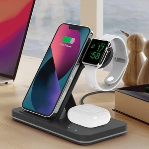 Station de charge sans fil Merkury 3 en 1 Apple iPhone/AirPods/Watch Qi NEUVE ! - Photo 1 sur 3