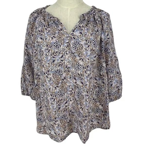 J Jill Love Leinen Bluse Shirt Oberteil Blumenmuster Damen M blau braun - Bild 1 von 8
