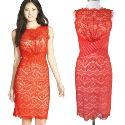 TADASHI SHOJI Chantilly Lace Sheath Dress Size Cocktail Party Red Orange - Image 1 of 4