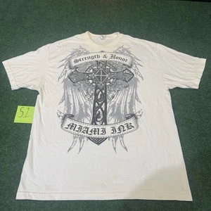 VTG 2000s Miami Ink Strength & Honor Cross T-Shirt XL Alstyle Made Mexico - Picture 1 of 9