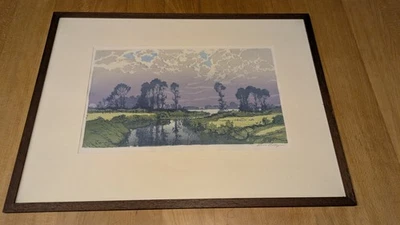 OSCAR DROEGE Norddeutsche Seelandschaft Holzschnitt signiert woodcut - Bild 1 von 4