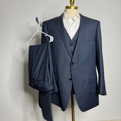 Conjunto de calças colete blazer terno três peças lã azul masculina Indochino 44L 36W - Imagem 1 de 4