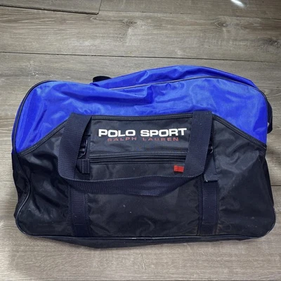 Vintage Polo Sport Ralph Lauren Duffel Bag Blue Black Nylon 24in Travel Gym Logo - Image 1 of 4