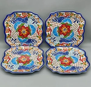 Il Mulino Melamina Azulejo Español Diseño Talavera Juego de 4 Platos Cuadrados Tamaño 9" - Imagen 1 de 7