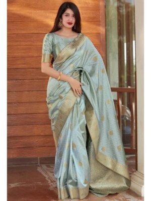 Blusa sari de seda nupcial de diseñador Sari Bollywood étnica del sur de la India lista para usar Foto 1 de 4