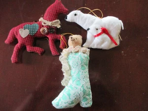 Lot of 3 Plush ANIMAL CHRISTMAS ORNAMENTS~Polar Bear~Teddy  Bear~Horse - Picture 1 of 1