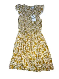 THML Damen Midi Kleid gelb weiß Blumenmuster gesmockt Flatternärmel XS Neu mit Etikett - Bild 1 von 5