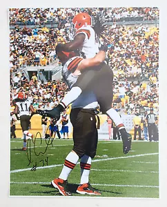 Cleveland Browns #34 ISAIAH CROWELL Signed Autographed Football 16x20 Photo COA! - Picture 1 of 2