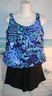 CONSTRUYE TU PROPIO TRAJE DE BAÑO BANDA 20W HIDE THE MUFFIN TOP TANKINI AZUL VERDE ONDAS Foto 1 de 4