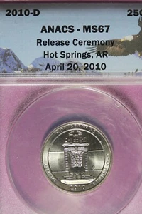 2010 D-ANACS MS67 HOT SPRINGS WASHINGTON QUARTER #B45417 - Picture 1 of 2