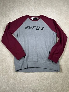 Fox Racing Sweatshirt Mens L Gray Maroon Fleece Heritage Motorsports Mtb - Picture 1 of 8